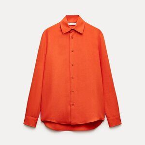 Zara ZW Orange Satin Effect Shirt, XS